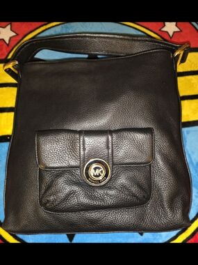 Michael Kors Black Pebbled Cowhide Leather Shoulder Bag